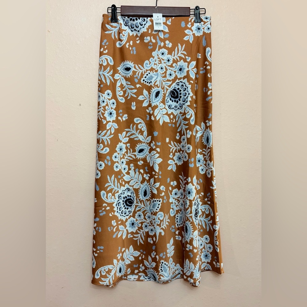LOFT Floral Satin Bias Midi Skirt - Picture 3 of 5